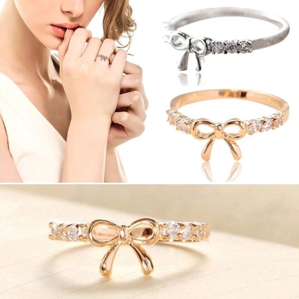 Bow crystal ring Gold/Silver